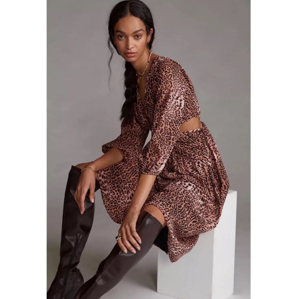 NWT Anthropologie Ranna Gill Leopard Print Midi Dress‎ Size Medium
